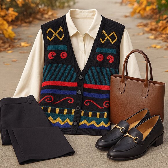 Vintage Norm Thompson Geometric Knit Vest (L) - Picture 2 of 8